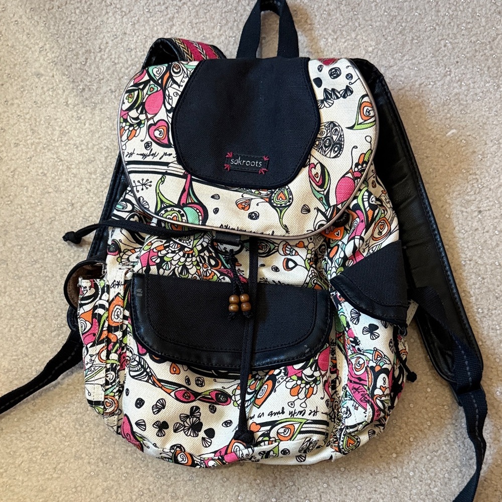 Sakroots Floral Multi-Color Canvas Backpack with Black Accents